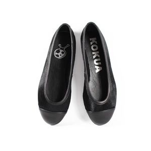 Kokua Quinn Blk Leather Ballerina w/CowHair 39/8.5